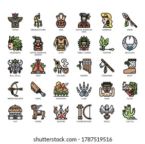 Set of native american thin line and pixel perfect icons for any web and app project. 