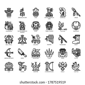 Set of native american thin line and pixel perfect icons for any web and app project. 