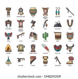 Set of native american thin line and pixel perfect icons for any web and app project. 