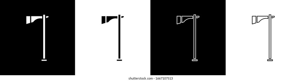Ajuste el icono del hacha de tomahawk nativo americano aislado en fondo blanco y negro. Ilustración vectorial
