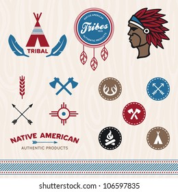 Set Of Native American Tribal Inspired Designs And Icons