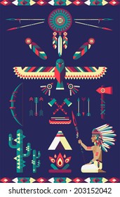 Set of native American tribal inspired designs and icons.