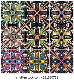 Set of Native American vector patterns with spiritual symbols in contemporary design, which can be rearranged countless times in endless combinations