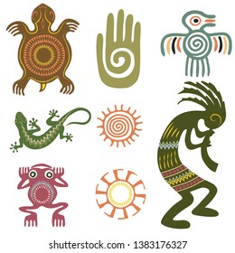 Set of Native Americans ethnic symbols. Aztec symbols.