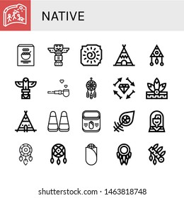 Set of native icons such as Cave painting, Corn, Totem, Teepee, Dreamcatcher, Pipe of peace, Boho, Native american, Headdress , native