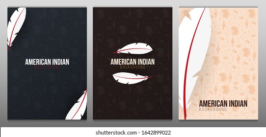 Set of Native North American Indian banners with feather and hand draw doodle elements