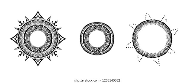Set of Native Witchcraft symbol vectors.  Logo template. Ancient mystic spell illustration. Ethnic traditional shaman Sun astrology element.