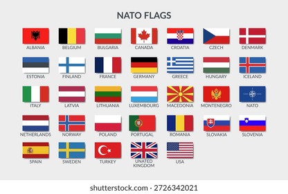 Set of NATO flags isolated. NATO countries. Set of vector cliparts in flat style.