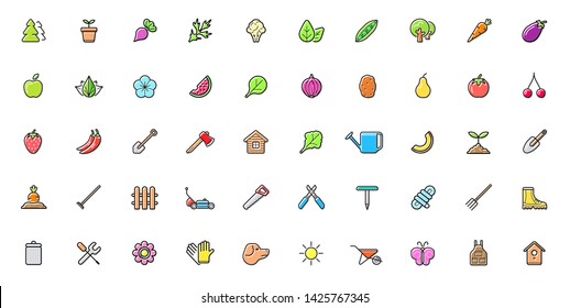 Set of Natural Agroecological Smart Gardening Icons. Eco Food. Vector Illustration Elements. 