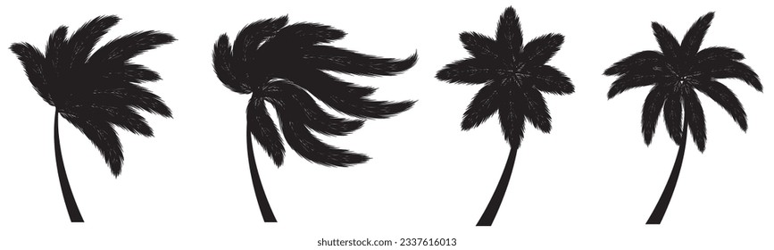 Set of natural backgrounds. Silhouette of palm trees or coconut trees. white background