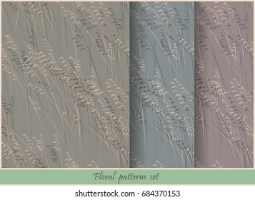 Set of natural backgrounds with spikelets, seamless texture, vector illustration
