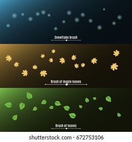 A set of natural brushes. Brush of snowflakes. A brush from the leaves of a maple. Vector illustration