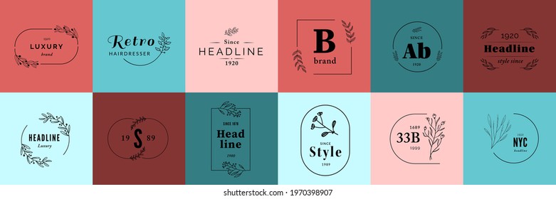 Set Of Natural Business Logo Collection In Minimal Style Vector Template. Vector With Floral Illustration For Design Studio.