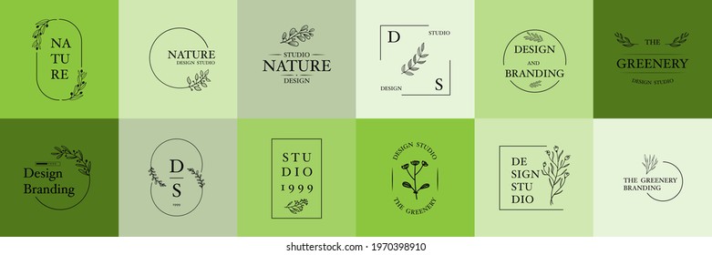 Set Of Natural Business Logo Collection In Minimal Style Vector Template. Vector With Floral Illustration For Design Studio.