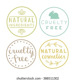 Set of natural cosmetics badges. Vector hand drawn illustration 