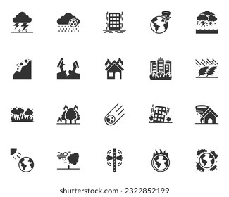 set of natural disaster icons, climate change, environment