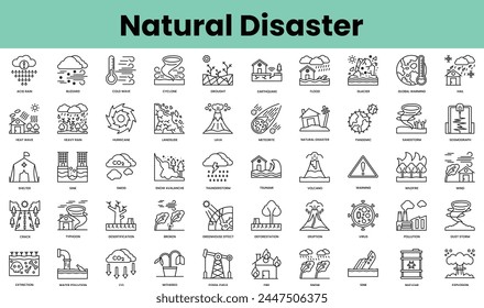 Conjunto de iconos de desastres naturales. Paquete de iconos de estilo lineal. Ilustración vectorial