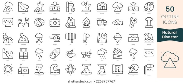 Set of natural disaster icons. Thin linear style icons Pack. Vector Illustration