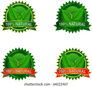 Set of Natural Eco product labels with leaves
