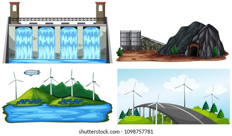 A Set of Natural Electric Power Plant illustration