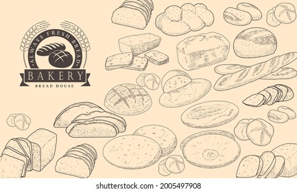 Set Of Natural Elements Of Bread Sketch Vector Illustration