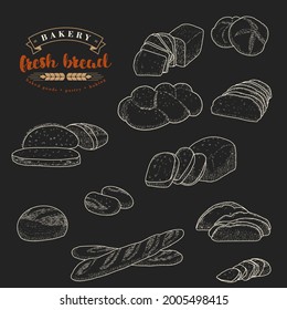 Set of natural elements of bread sketch vector illustration