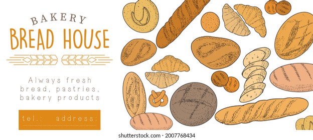 Set of natural elements of bread sketch vector illustration