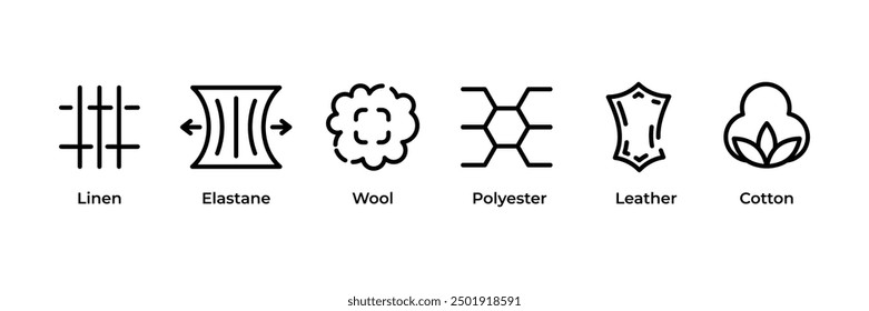Set of natural fabric types synthetic icon collection. Fabric types symbol. Vector Illustration.