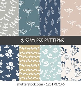 Set of natural farmhouse style seamless patterns for kitchenware and homeware, fabric and stationery design and decoration