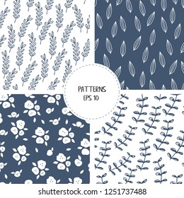 Set of natural farmhouse style seamless patterns for kitchenware and homeware, fabric and stationery design and decoration