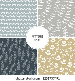 Set of natural farmhouse style seamless patterns for kitchenware and homeware, fabric and stationery design and decoration