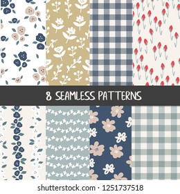 Set of natural farmhouse style seamless patterns for kitchenware and homeware, fabric and stationery design and decoration