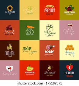 Set of Natural Food and Drinks Labels. Vector