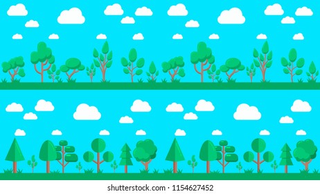 Set of natural forest landscapes, flat design vector illustration