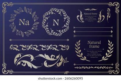 A set of natural frames and design elements with plant motifs
