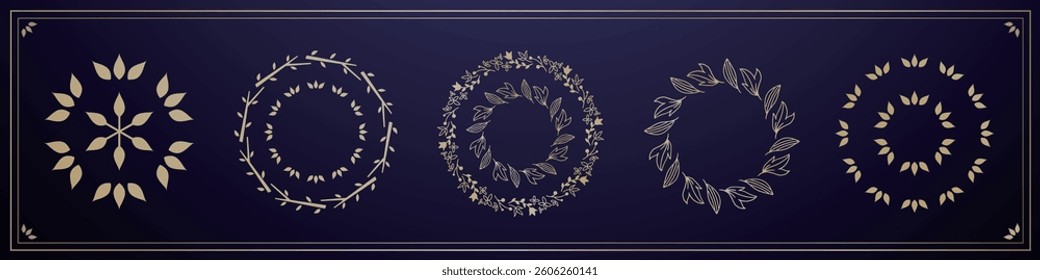 A set of natural frames and design elements with plant motifs
