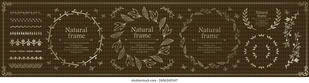 A set of natural frames and design elements with plant motifs
