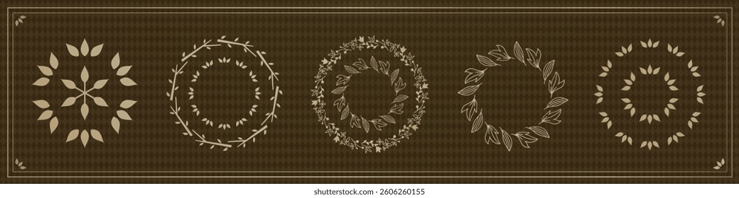 A set of natural frames and design elements with plant motifs
