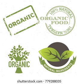 Set of natural, fresh, organic stamp and labels with tree and leaves elements vector isolated