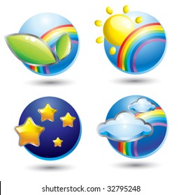 Set of natural glassy cute web icons