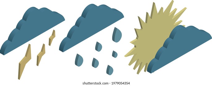 set of natural icons in isometric various natural phenomena