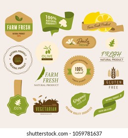 set of natural label and organic banner green color. vintage badge design.