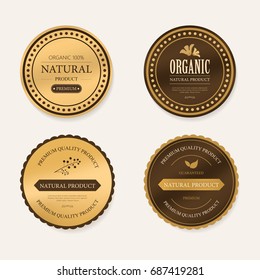 set of natural label and organic label gold brown color. vintage labels and badges design.