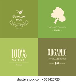set of natural label and organic label green color. vintage labels and badges design.