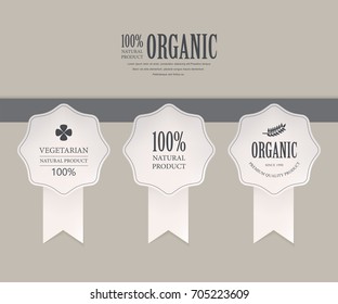 set of natural label and organic tag green color. vintage label and badges design.