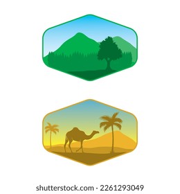 a set of natural landscape illustrations with a minimalistic design.
