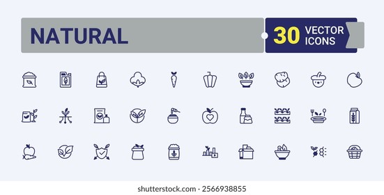 Set of Natural line icons. Contains such icons as eco, organic, animal, plant, label, toxic, food, icon. Isolated icons design. Vector outline and solid icons collection.