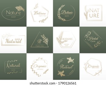 Set natural logo branding, template for design logos and natural cosmetics. Vintage vector and luxury signs for beauty. Vector illustration