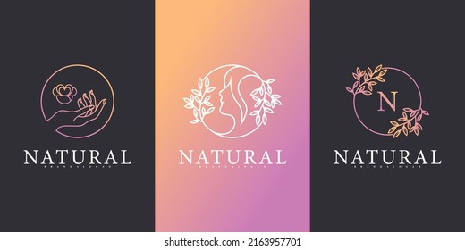 Colección de diseño de logotipo natural con estilo de arte de línea de lujo Vector Premium