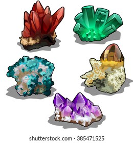 Conjunto de minerales naturales. Gemas. Ilustración vectorial.